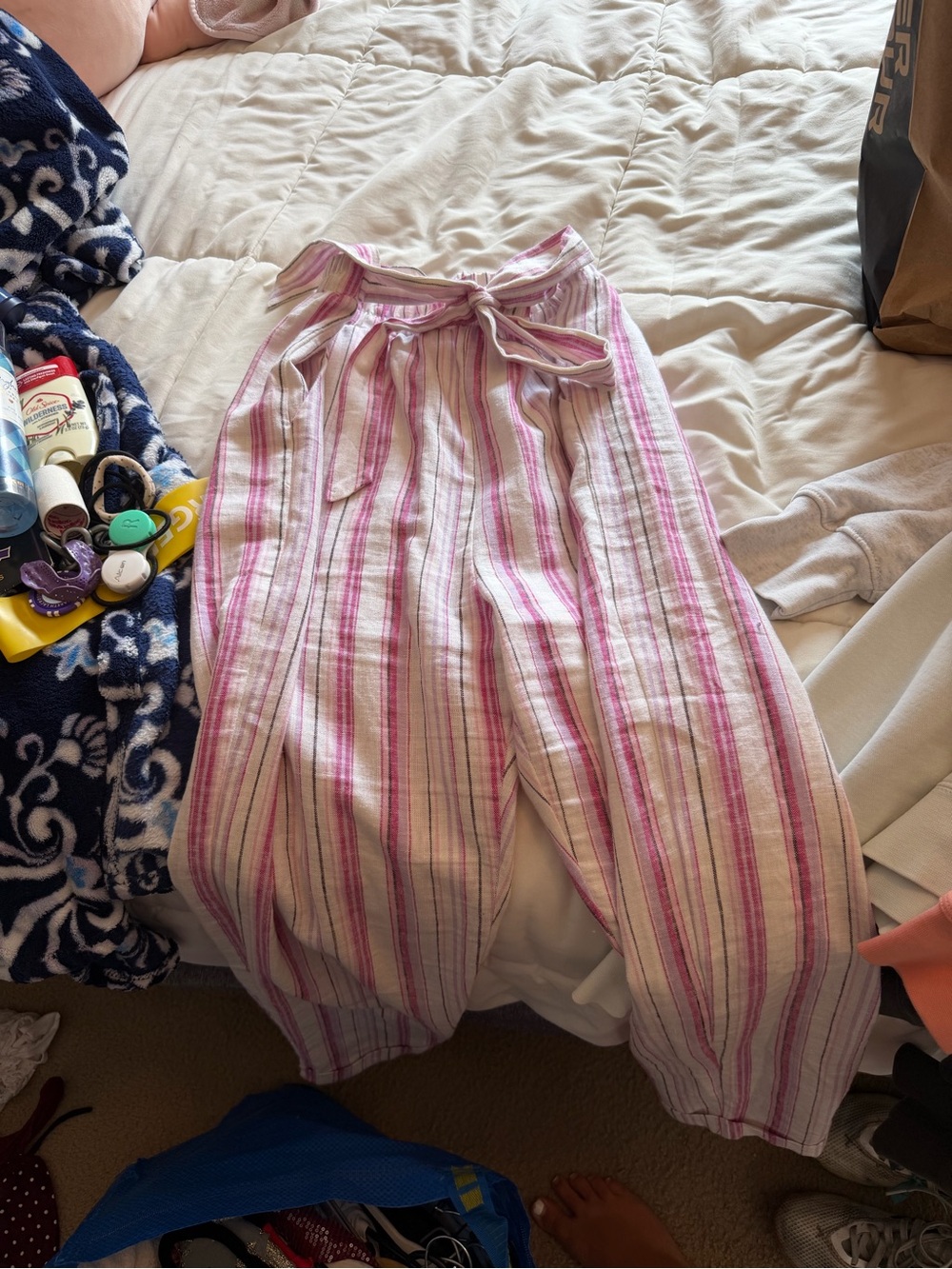 Women's Pink Striped Tie-Waist Casual Pants